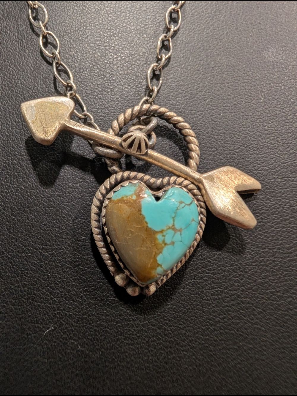 Turquoise Heart Arrow Pendant Necklace - Sterling Silver - Picture 2 of 3
